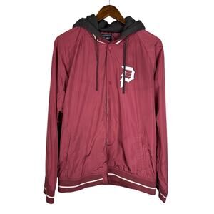 Primitive Skateboarding Men's Vintage Red Logo Snap Up Windbreaker Hoodie Jacket